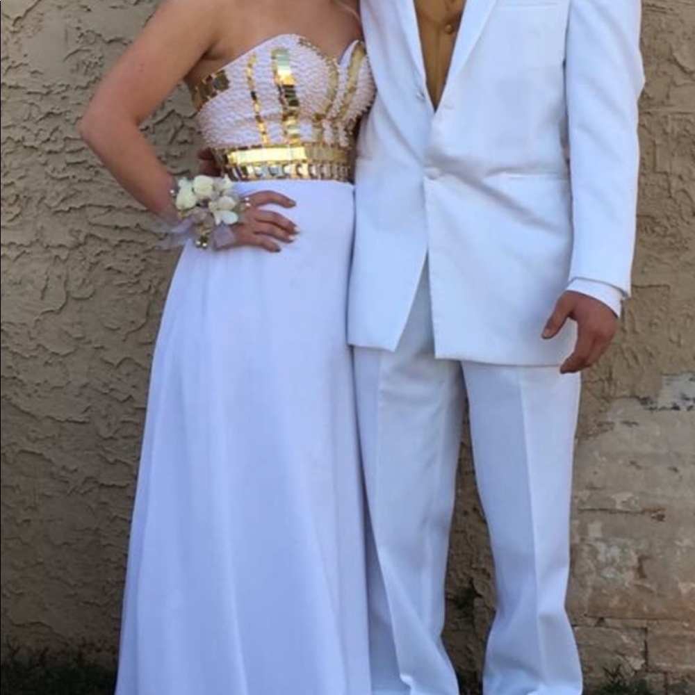 White and gold prom dress